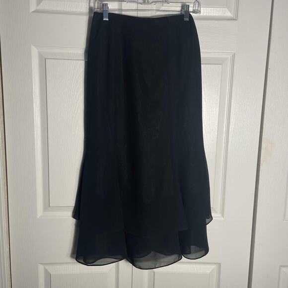 Adrianna Papell Skirt Women 4 Petite Black Layered Chiffon Lined Whimsigoth Maxi - Picture 1 of 11